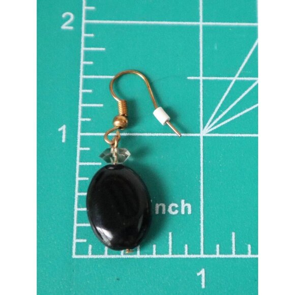 Vintage Pierced Earrings Drop with Black Glass Dangle - Picture 3 of 3